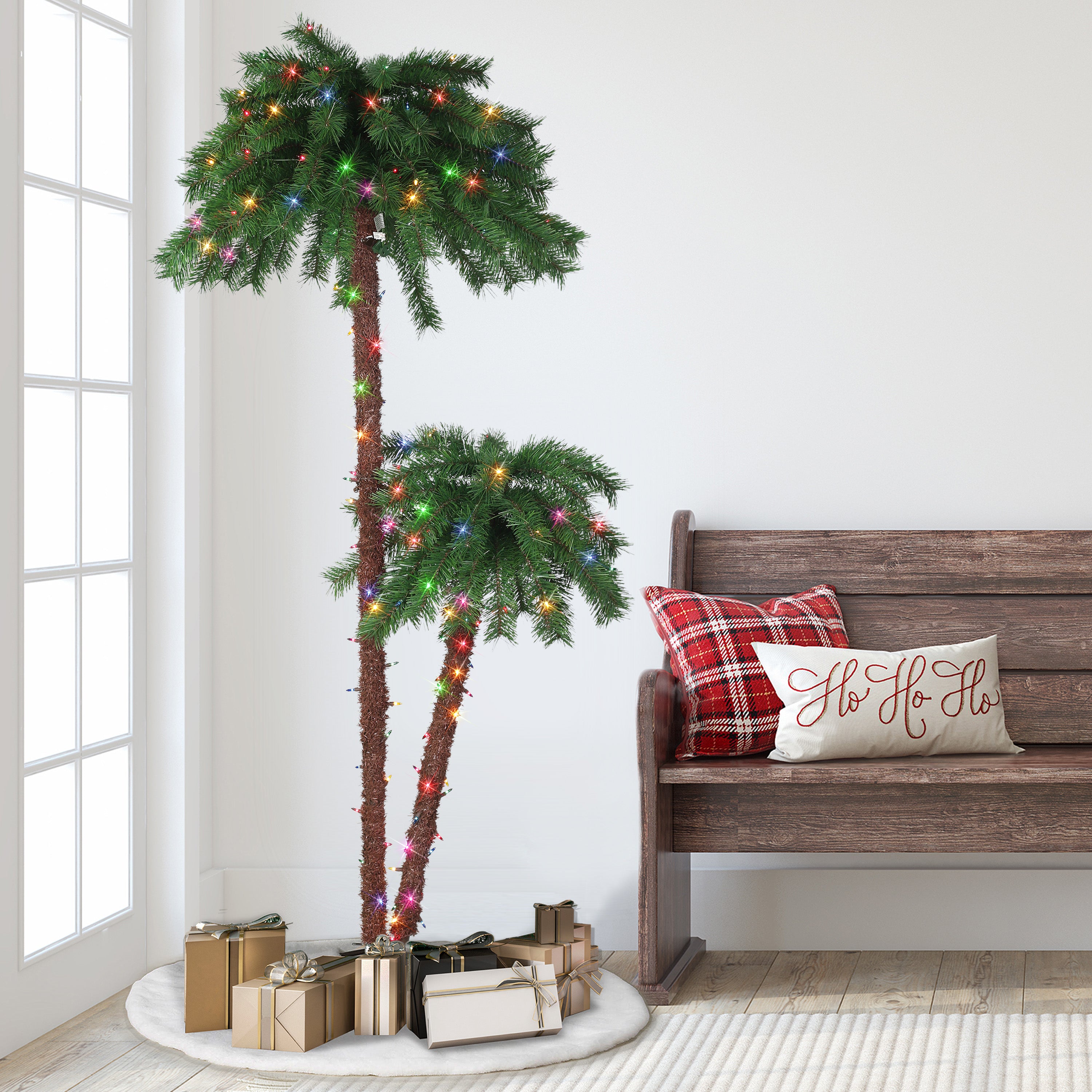 3.5ft & 6ft Pre-Lit Multi-Color Light Double Trunk Palm Tree